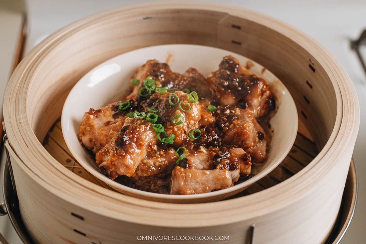 Steamed Ribs in Black Bean Sauce  in steamer