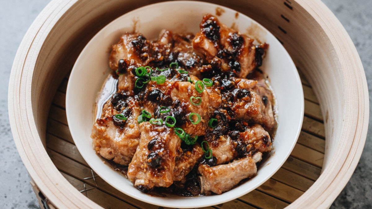 Steamed Ribs in Black Bean Sauce  in steamer