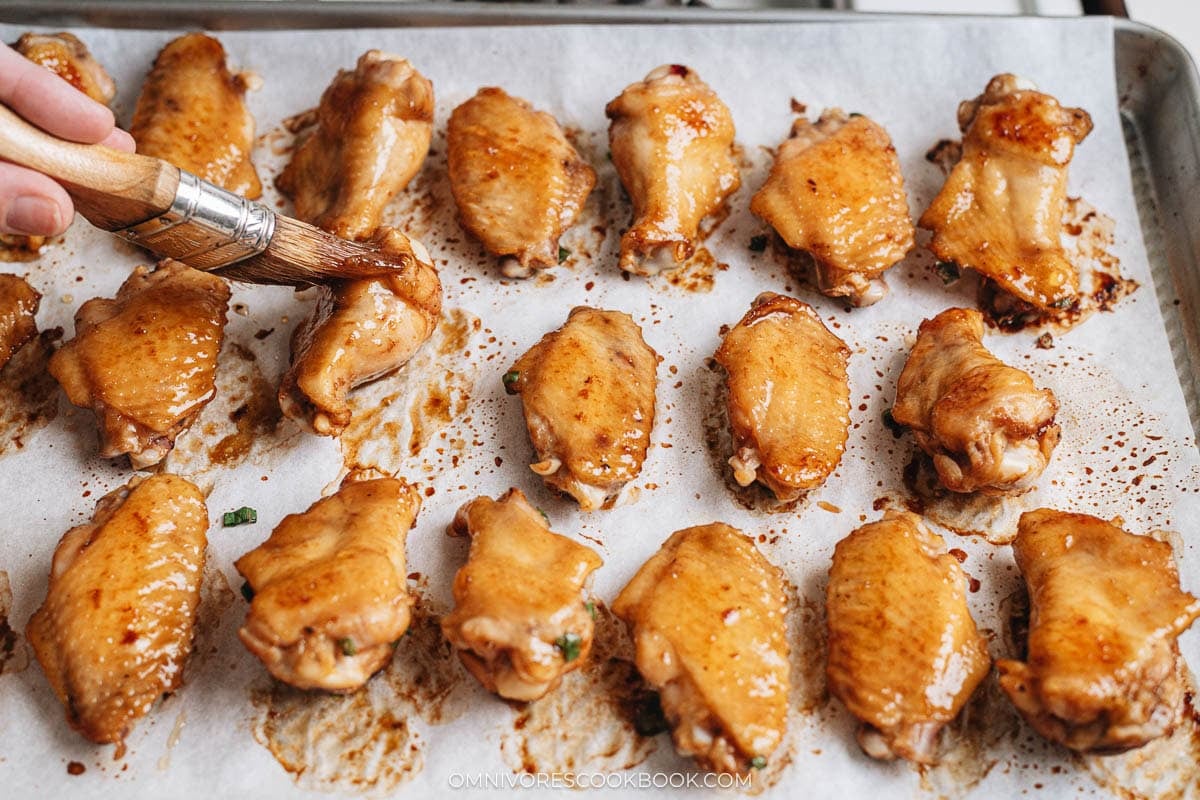 brushing the wings with honey