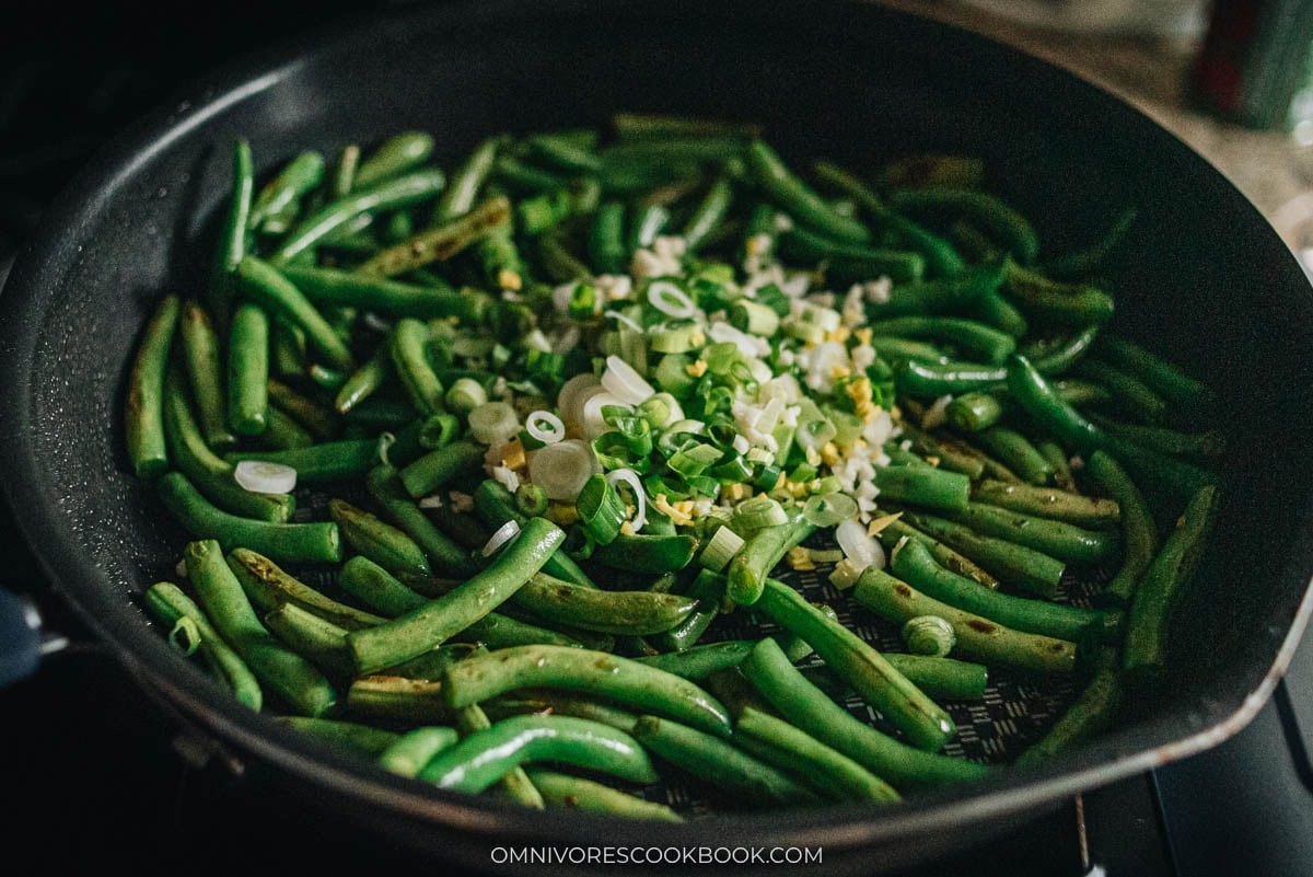 adding the aromatics to skillet