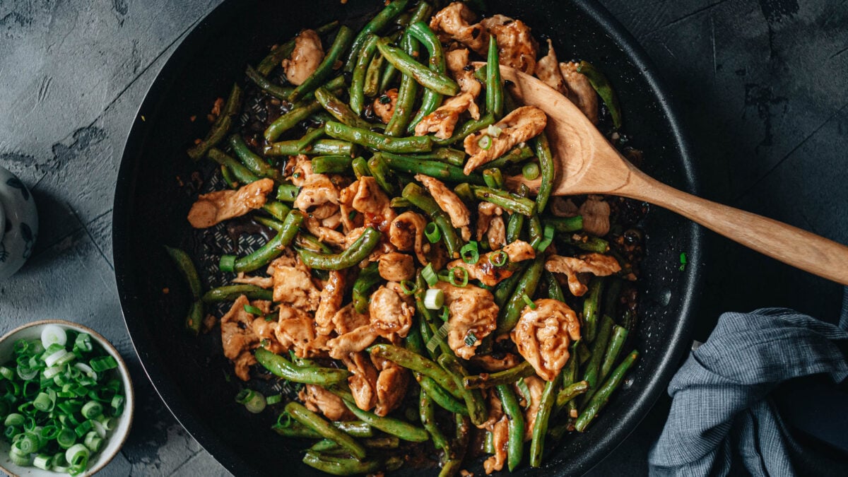 String Bean Chicken in a plate