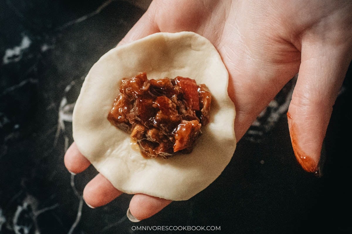 filling in the center of wrapper