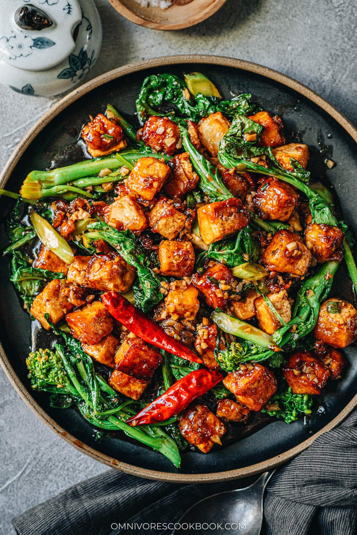 Crispy Tofu with Broccoli Rabe in a sticky sauce