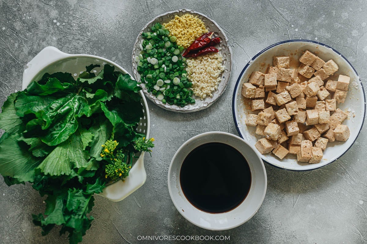 Ingredients for making General Tso Tofu