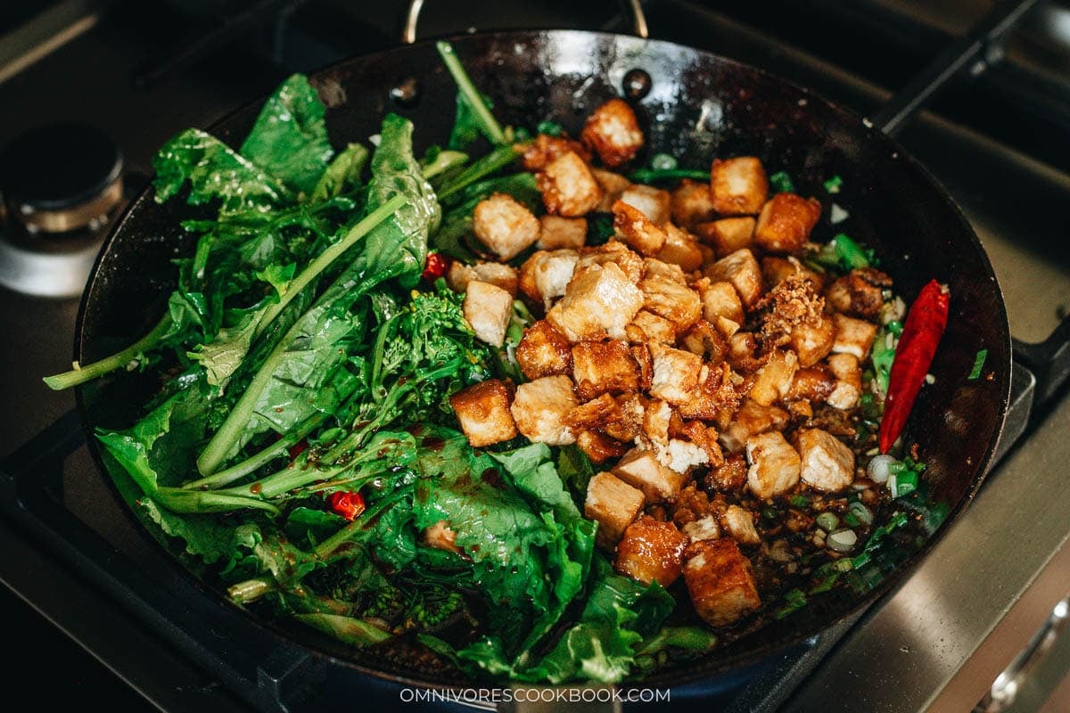 mixing all ingredients in the pan
