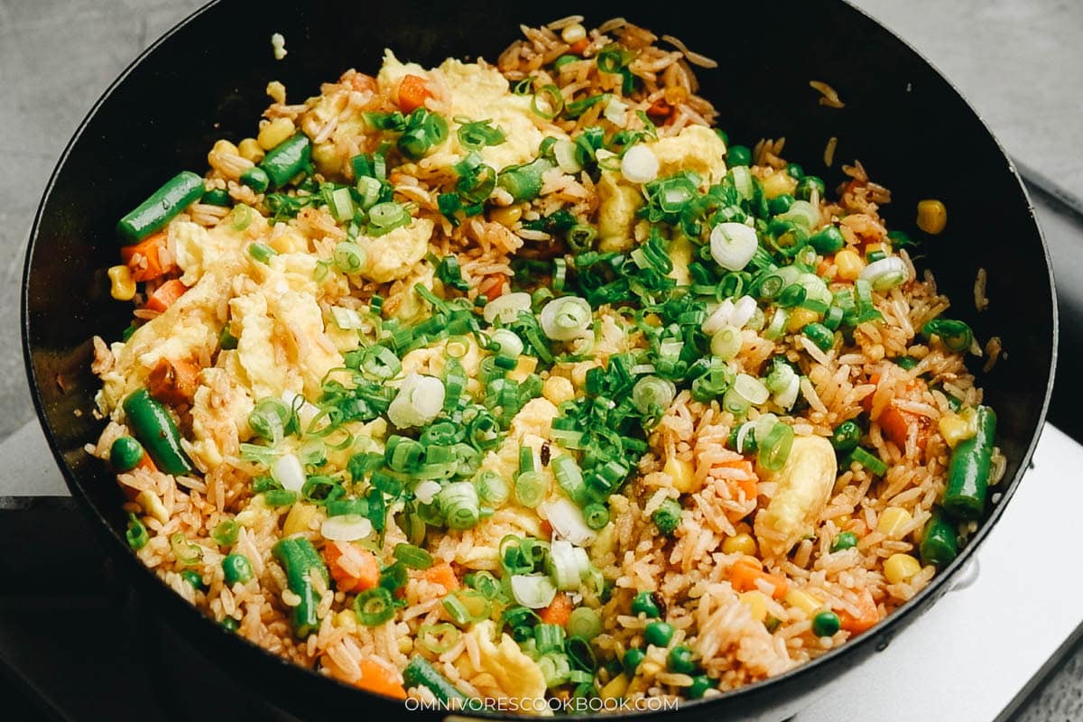 mix in the onions with rice and veggies
