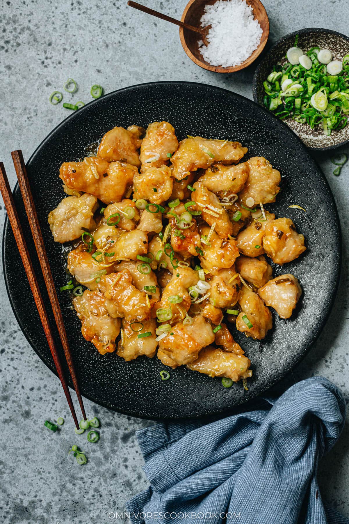 Homemade Chinese lemon chicken in a plate