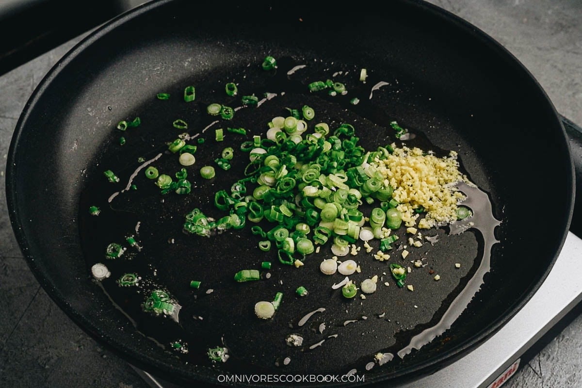 cooking the aromatics in a pan