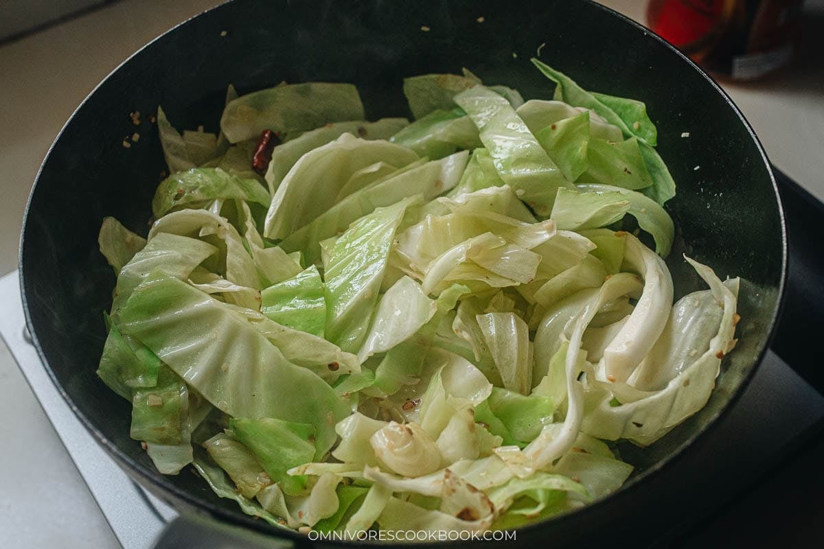Stir frying the cabbage