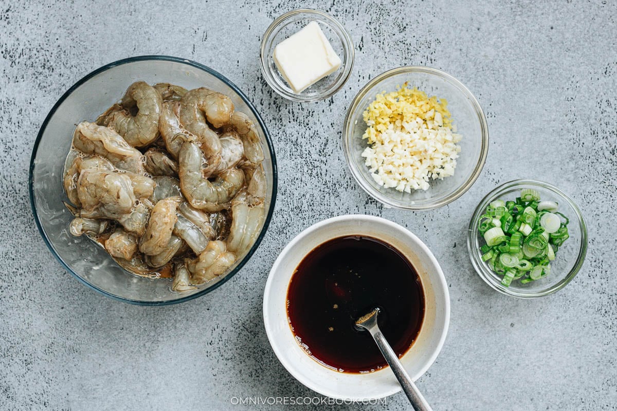 Ingredients for making honey garlic shrimp