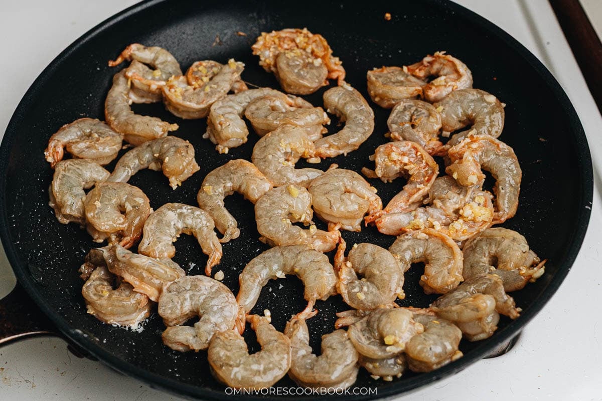 Pan fry the shrimp until crispy