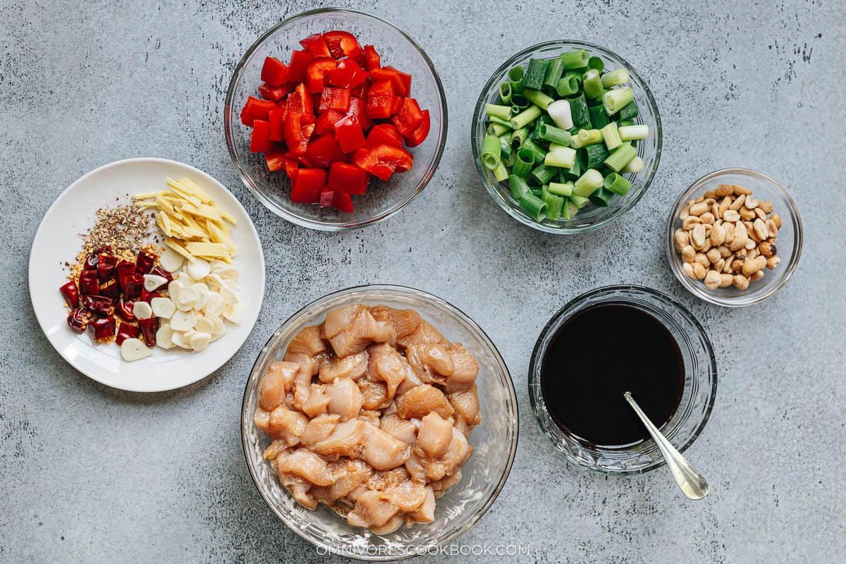 Ingredients for making kung pao chicken