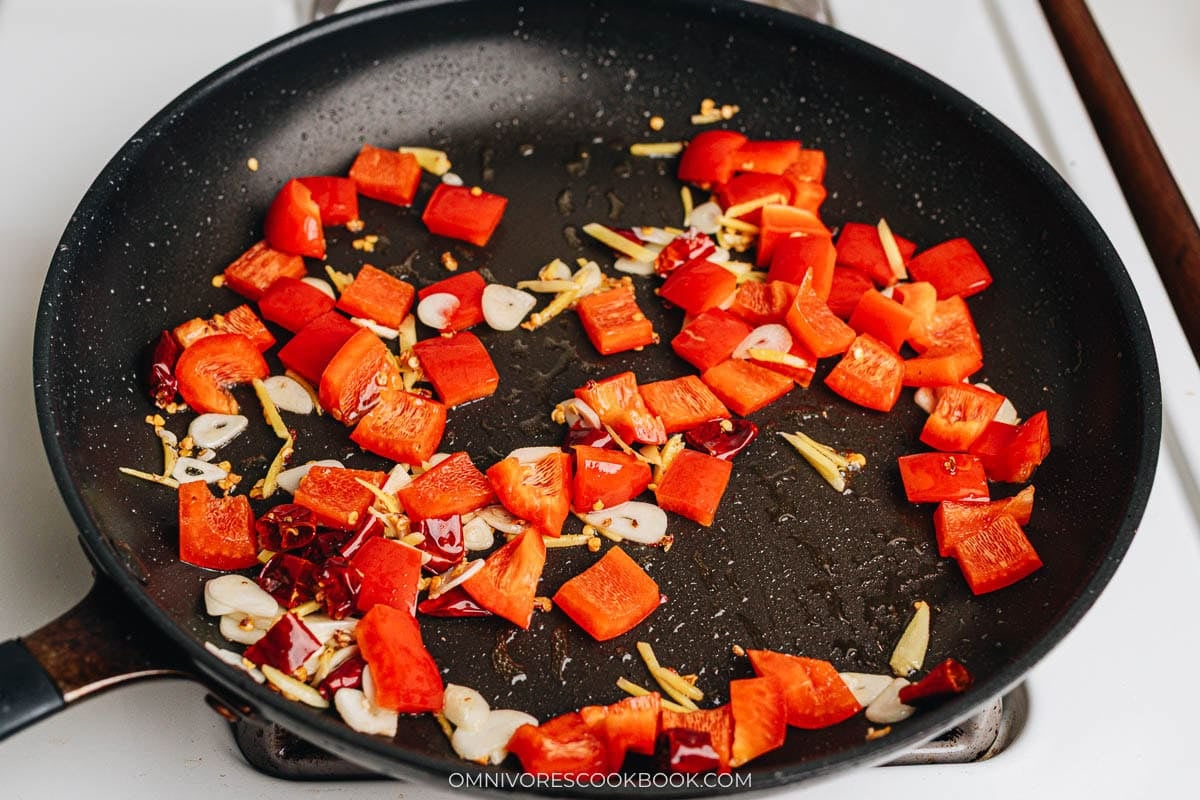 sauteing the bell pepper
