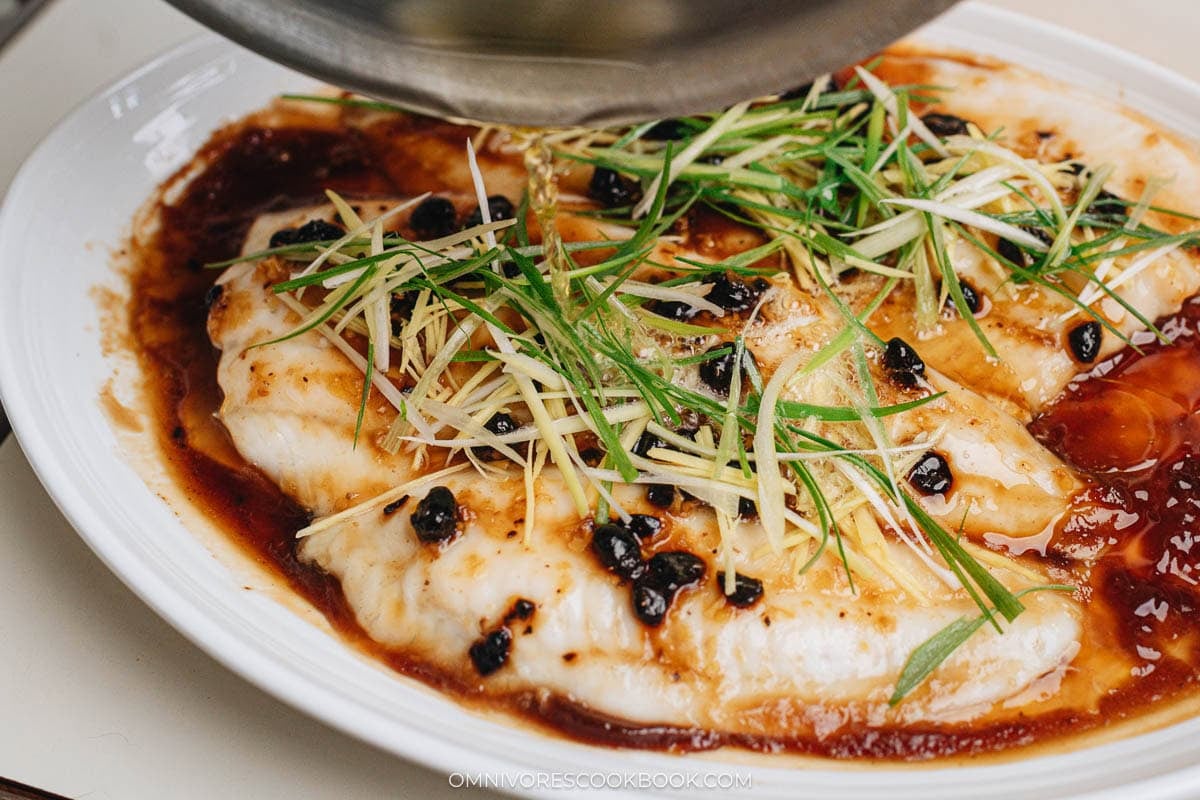 Steamed Fish with Black Bean Sauce serve on a plate