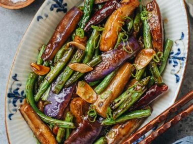 Chinese eggplant and green beans with garlic sauce