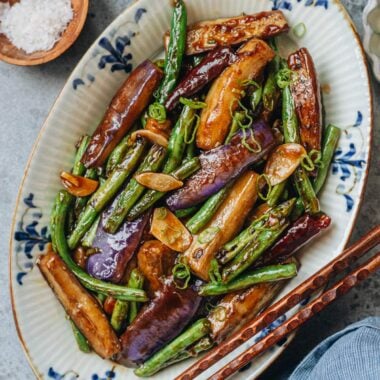 Chinese eggplant and green beans with garlic sauce