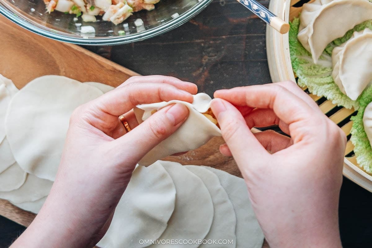 pleating the dumpling edges