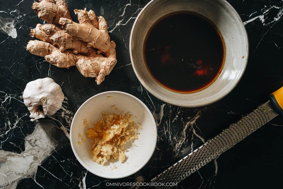 Grated ginger and garlic to make the sauce