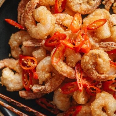 Salt and pepper shrimp in a plate
