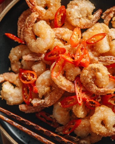 Salt and pepper shrimp in a plate