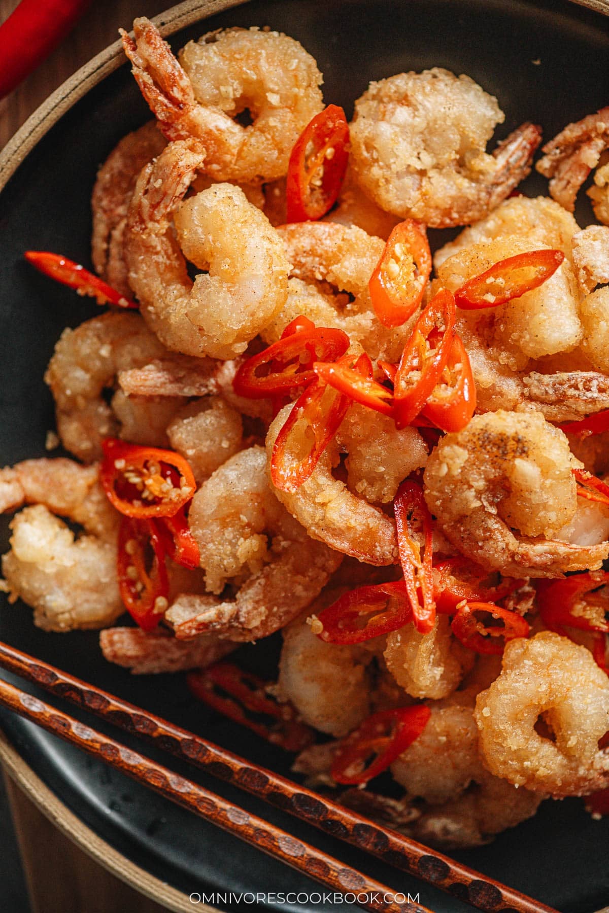 Salt and pepper shrimp in a plate