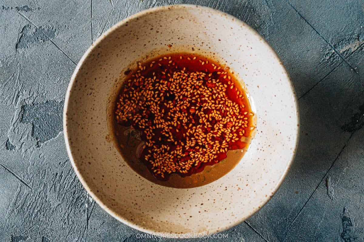 mixing the sauce ingredients in a bowl