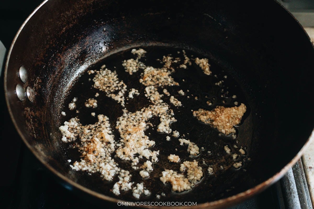 cooking the garlic