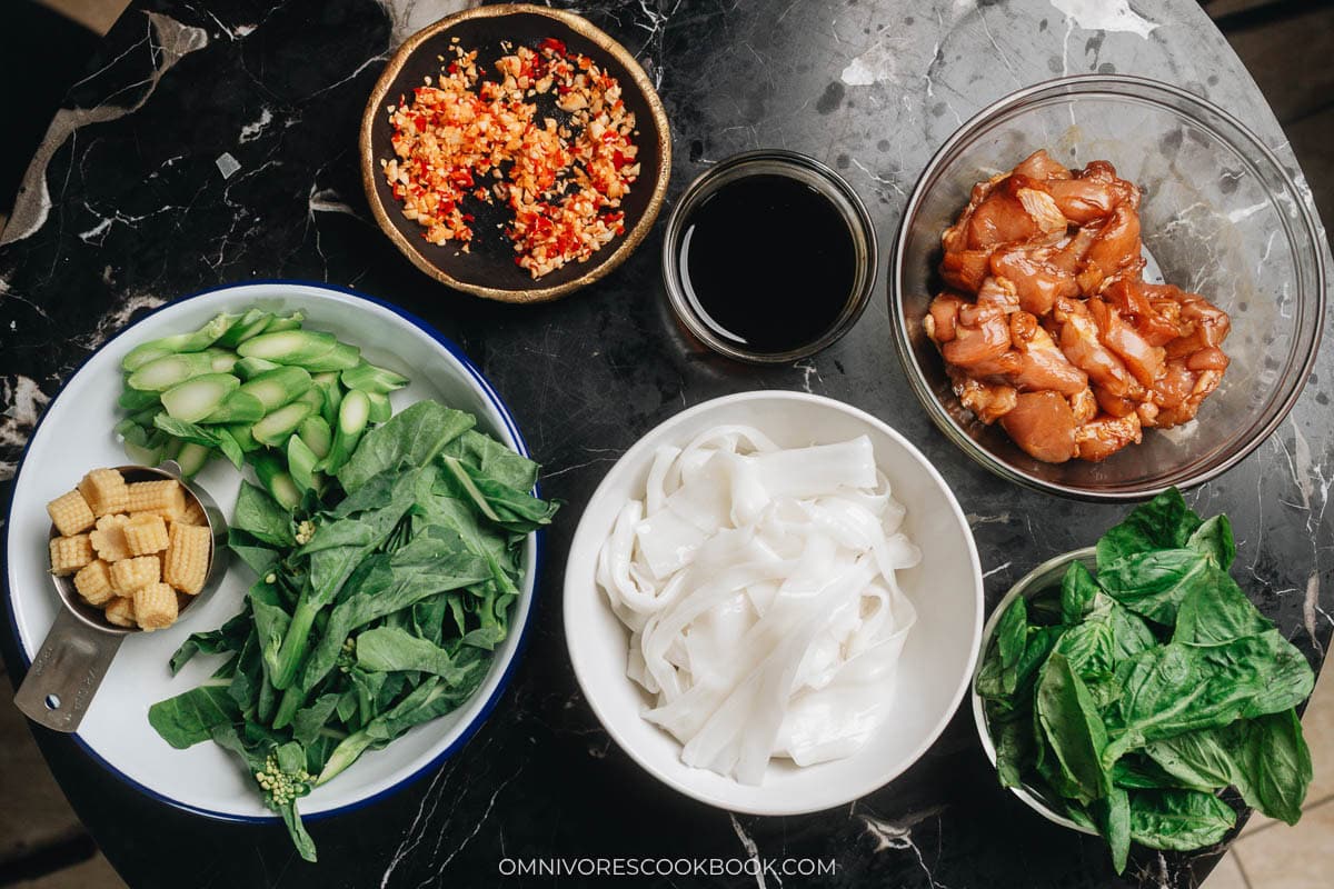 Ingredients for making drunken noodles