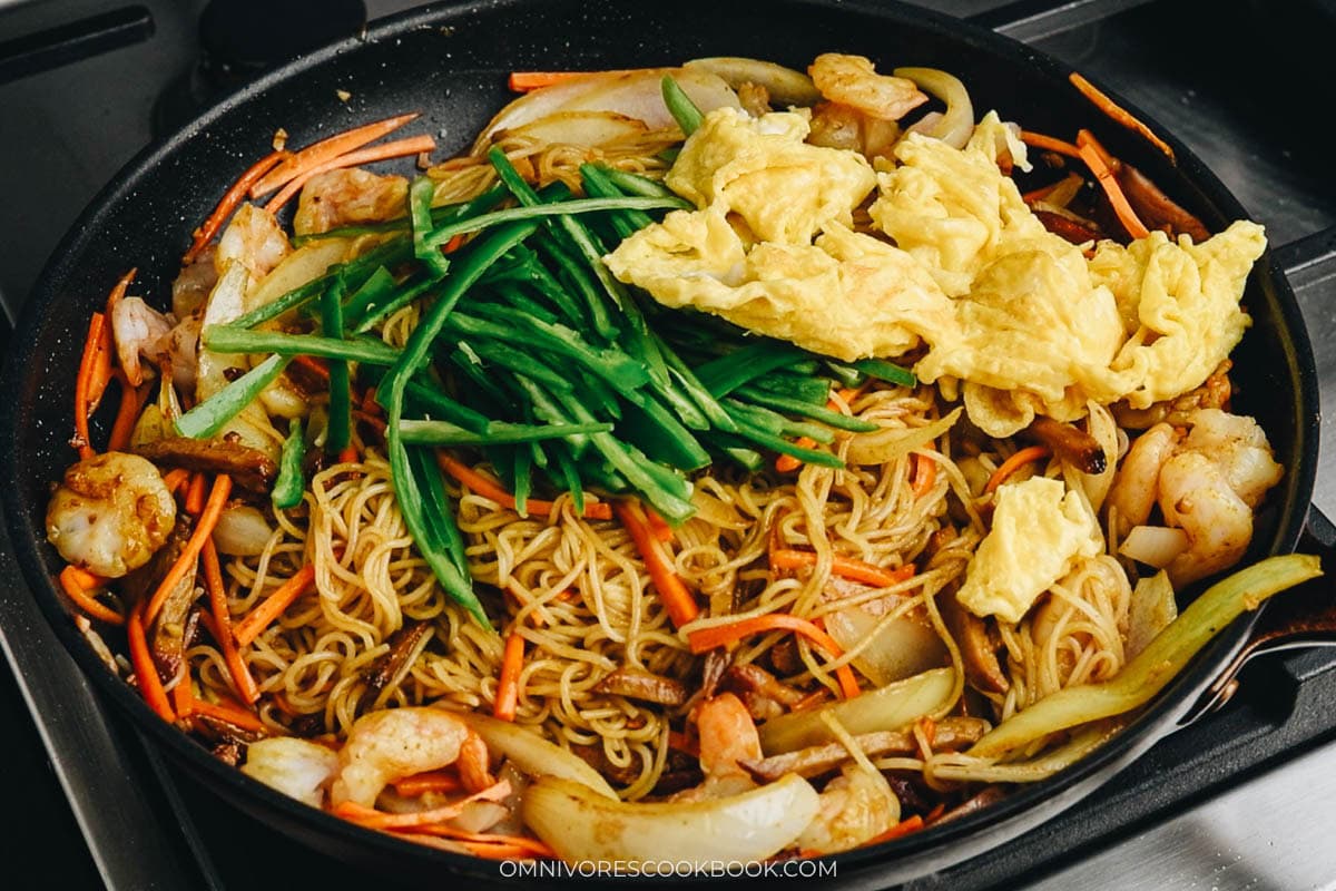 mixing in with egg and pepper