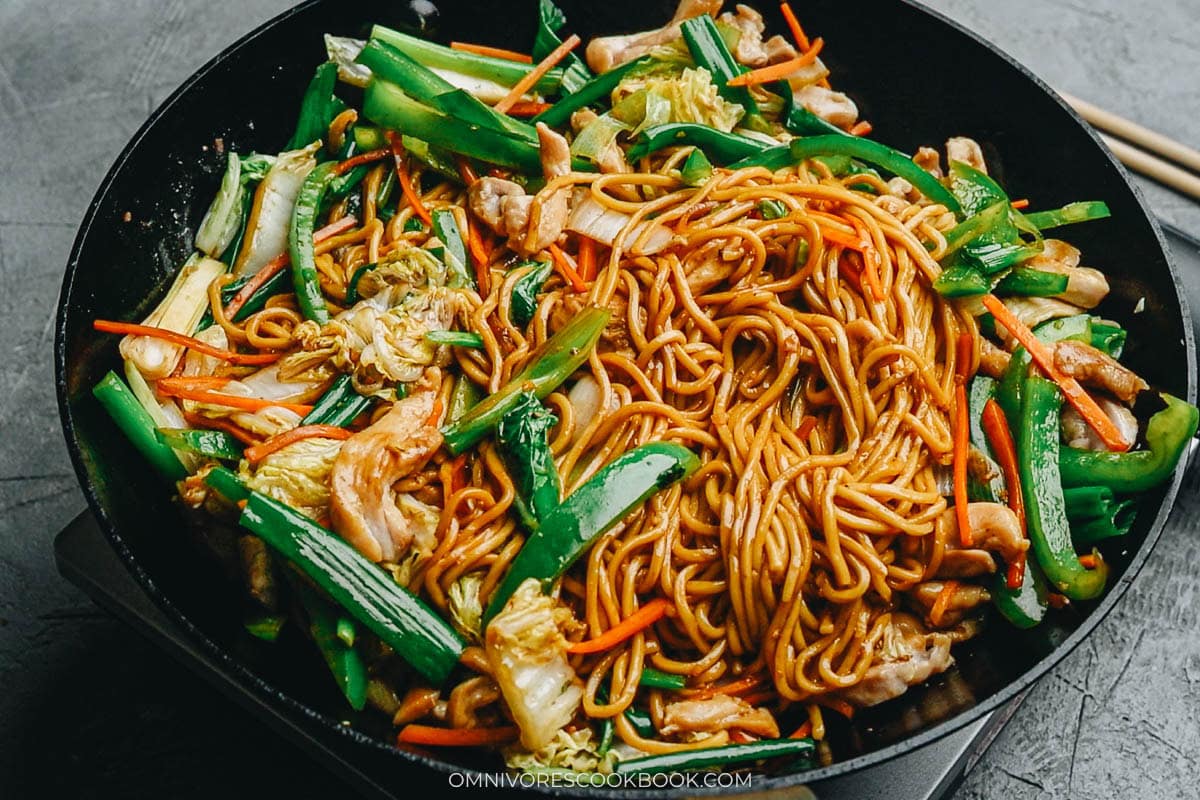 Chicken Lo Mein in a pan