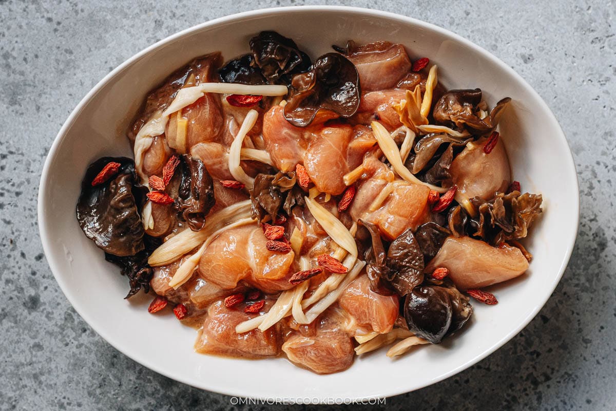 Chinese Steamed Chicken ingredients ready to steam