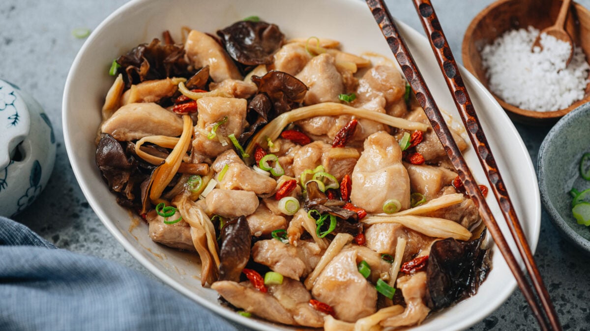 Homemade steamed chicken thigh close up