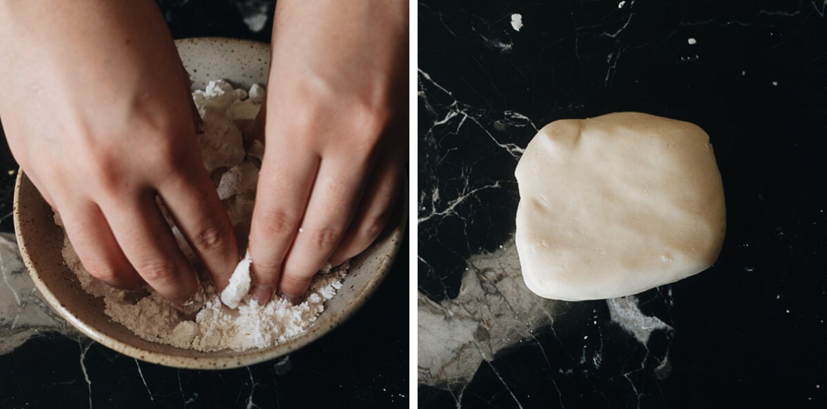 Mixing flour and fat to make oil dough
