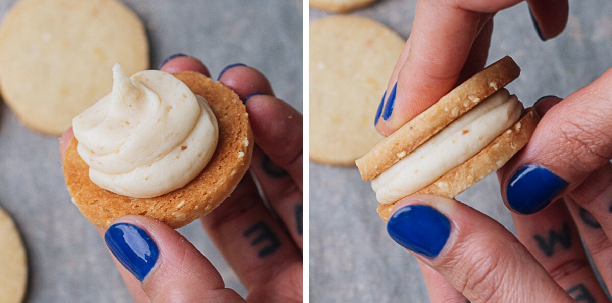 Assemble sesame miso shortbread sandwich
