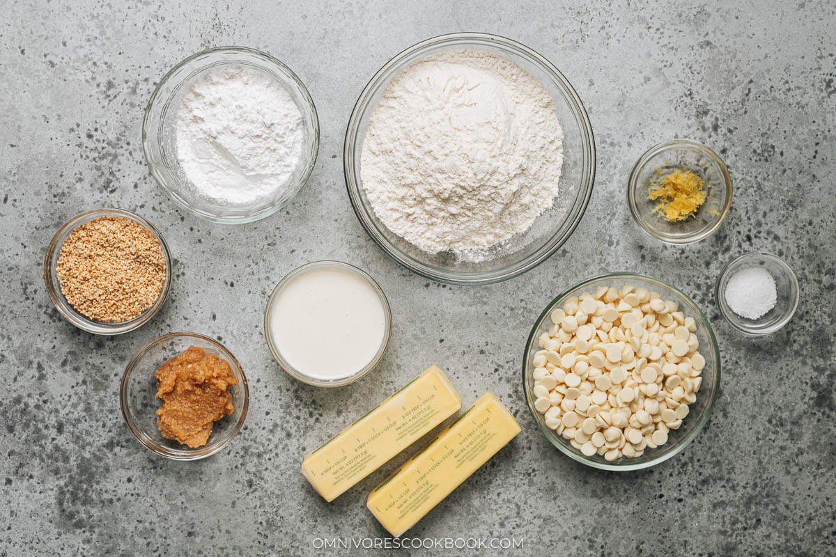 Ingredients for sesame shortbread cookies