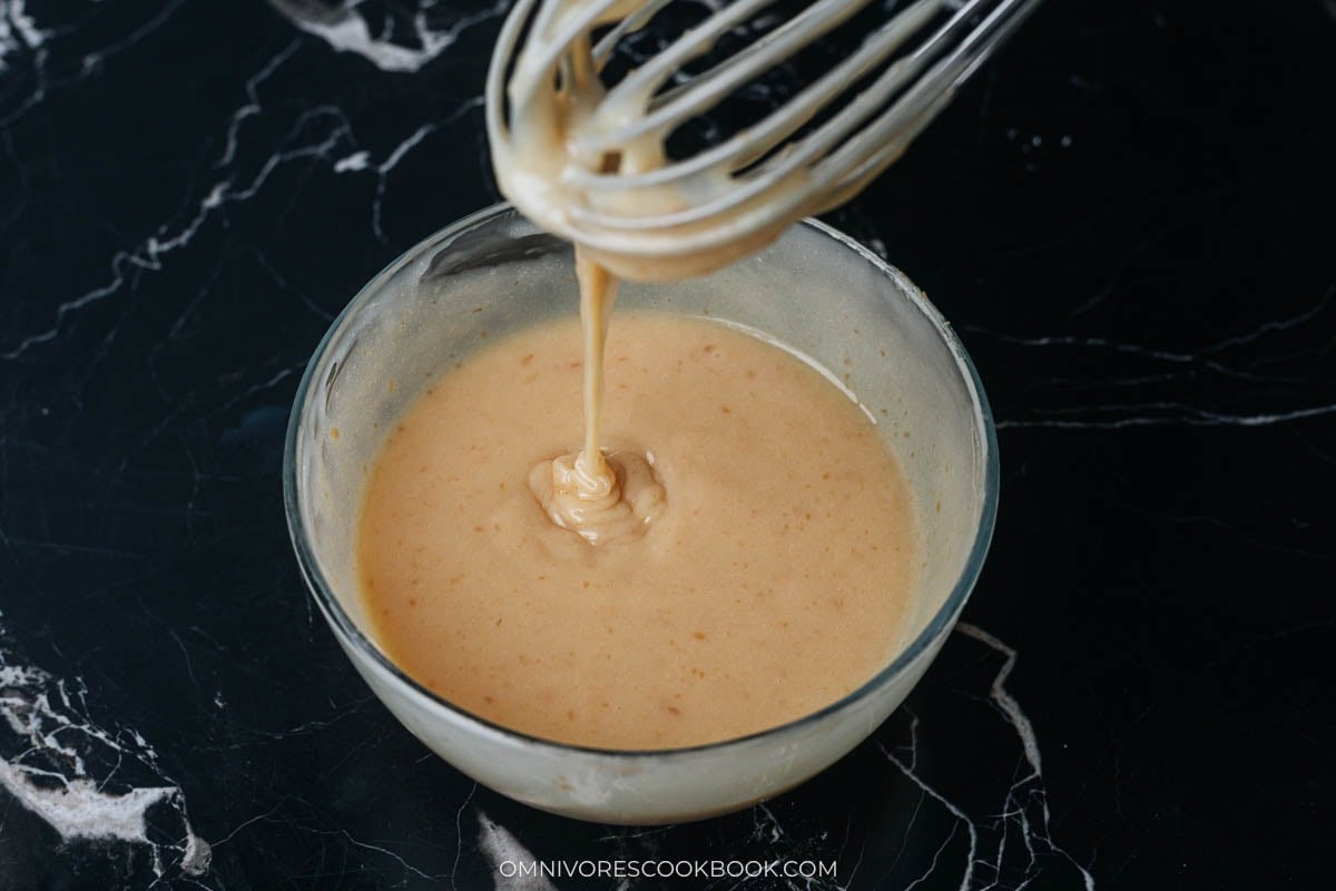 Mixing white chocolate miso filling