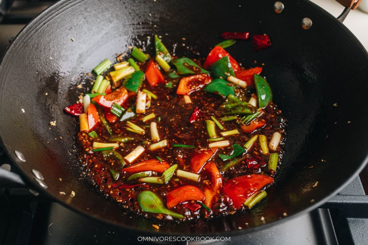 Stir in the sauce with vegetables