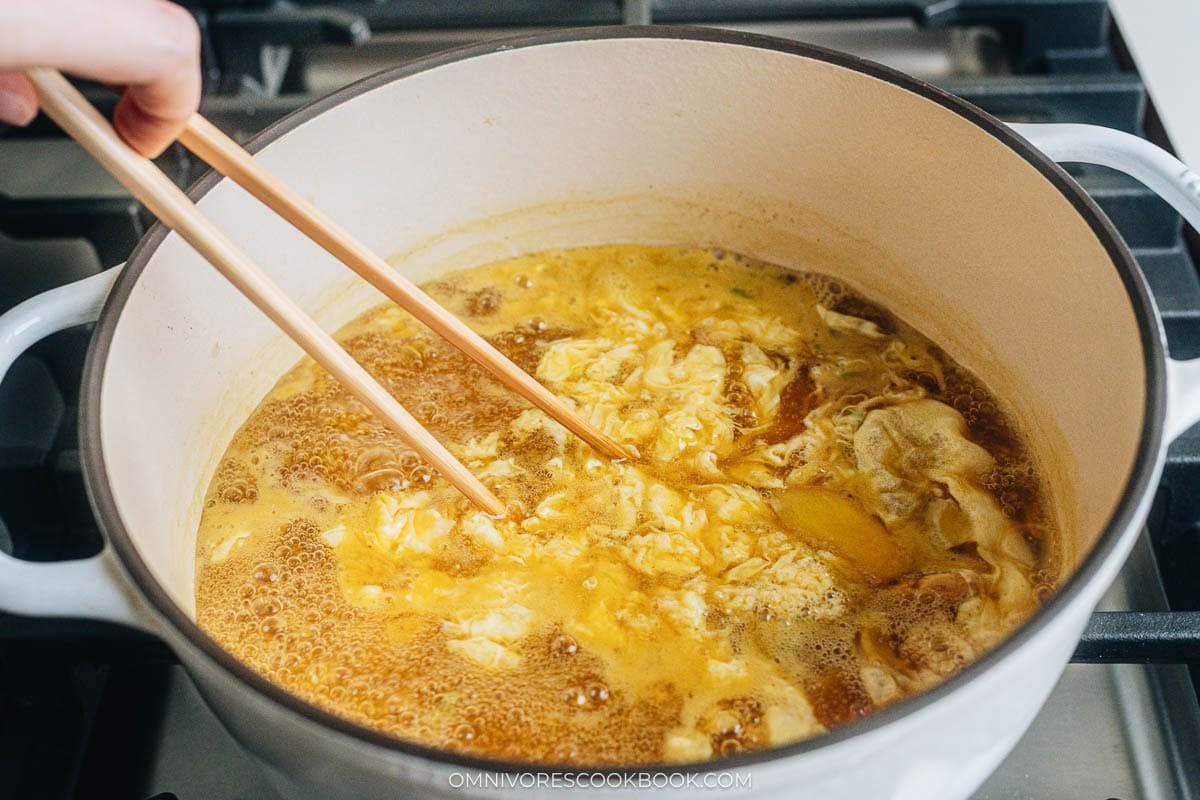stirring the egg drop soup