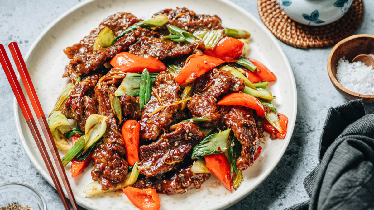 Ginger Beef Stir Fry on a plate
