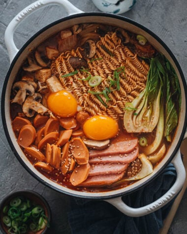 Korean army stew in a pot