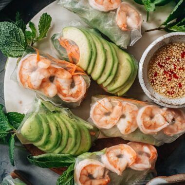 Fresh spring rolls with avocado and shrimp