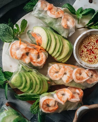 Fresh spring rolls with avocado and shrimp