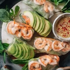 Fresh spring rolls with avocado and shrimp