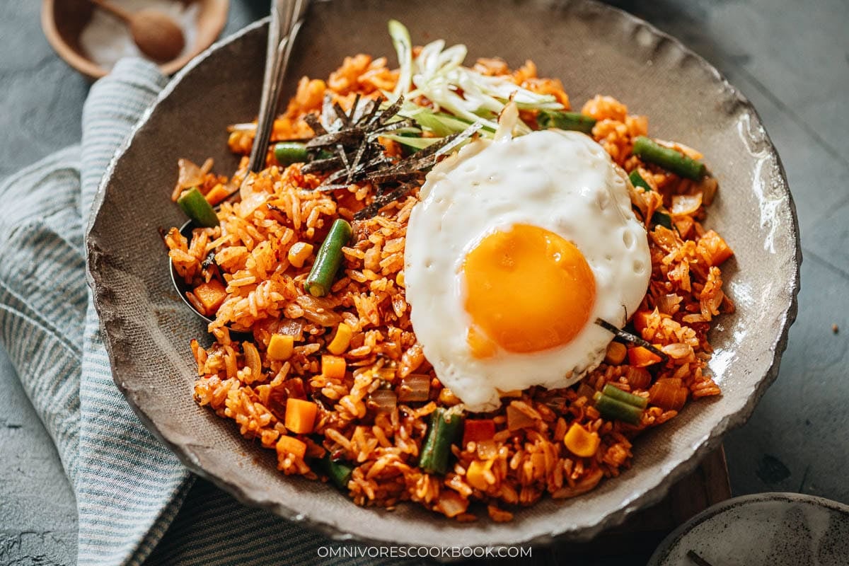 Kimchi fried rice with egg topping