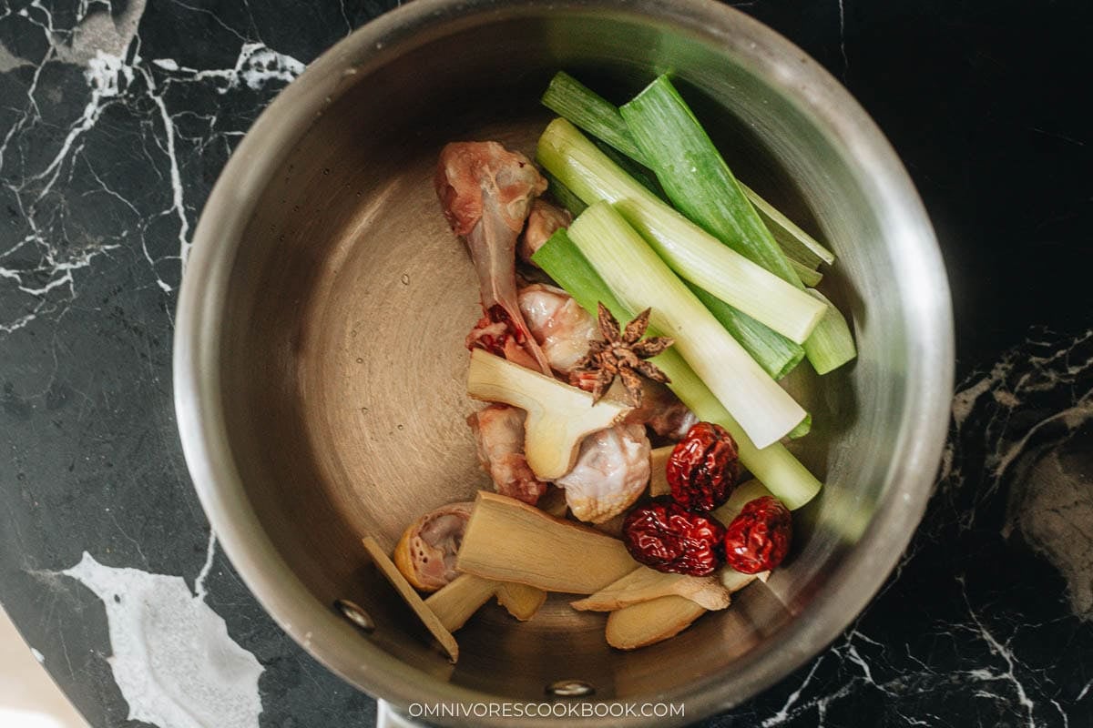 cooking the stock in a pan