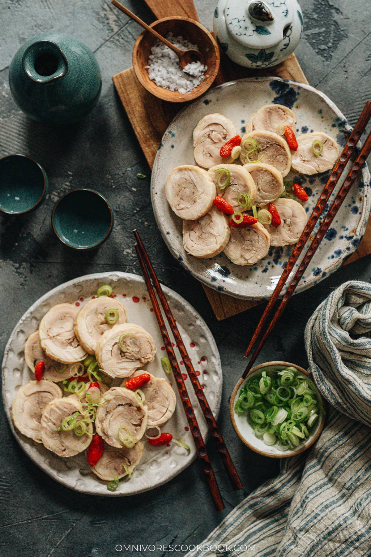 Chinese drunken chicken served in plates