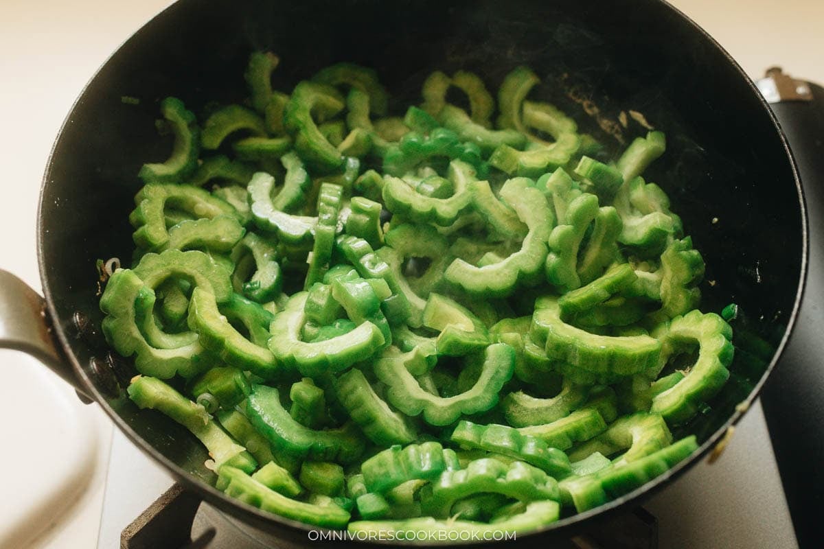 Stir frying the bitter melon