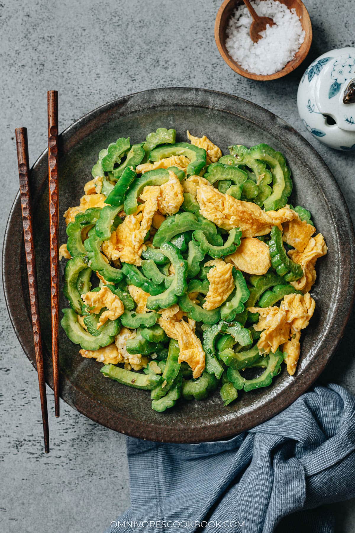 Stir fried bitter melon with eggs