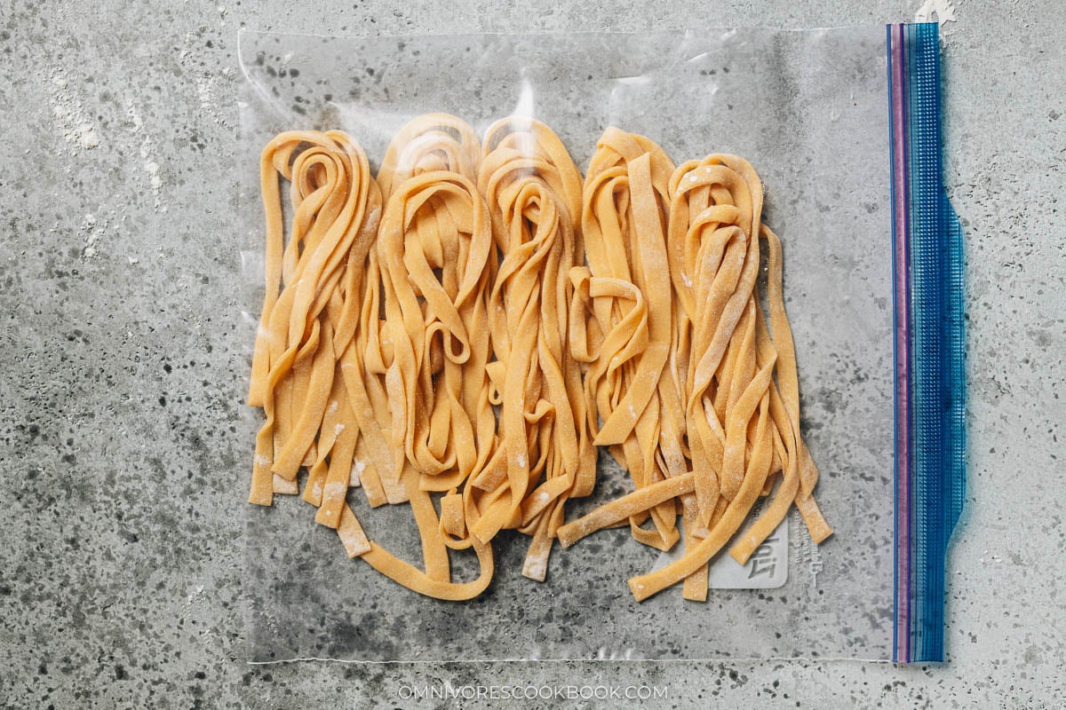 Homemade Egg Noodles  in a ziplock bag