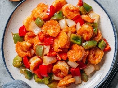 Sweet and sour shrimp in a plate